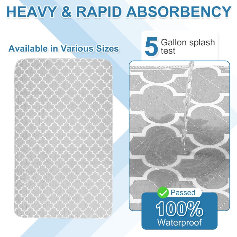 OUTCREATORÂ® Washable Bed Pads 34" x 56" (Pack of 2), Incontinence Mattress Protector, Anti-Slip Waterproof Underpads for Adults Kids Elderly Pets, Absorbency & Reusable Bedwetting Pads (Gray) - Image 2